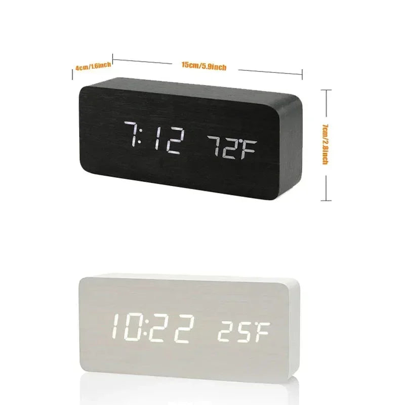 Digital Alarm Clock Wooden LED 