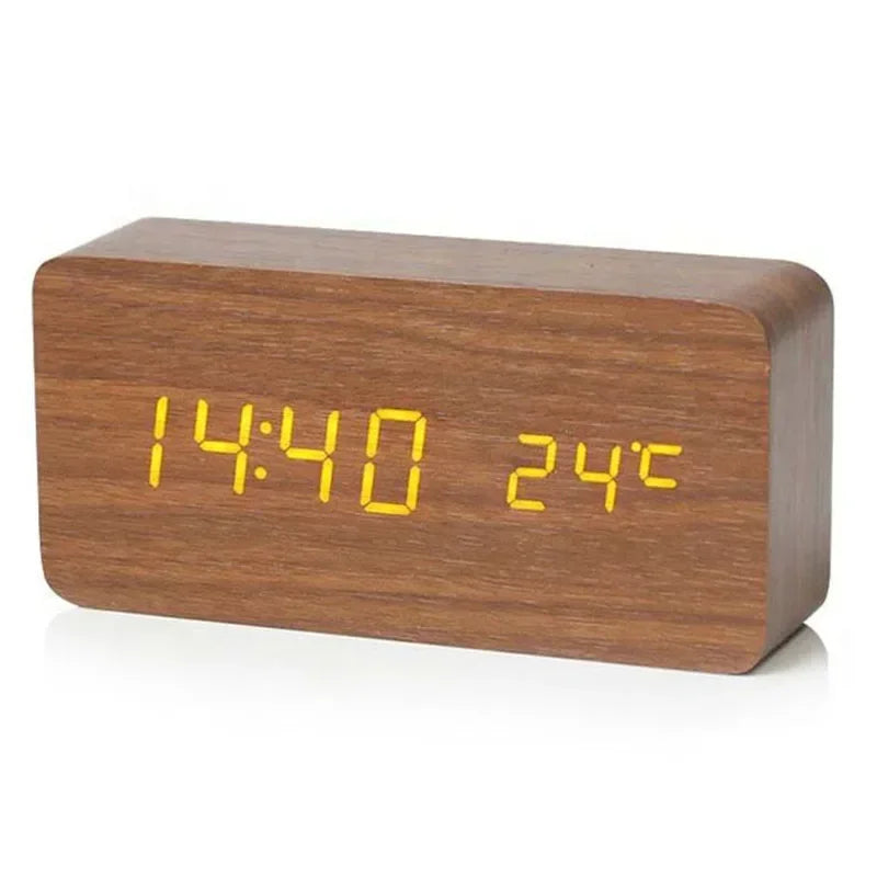 Digital Alarm Clock Wooden LED 
