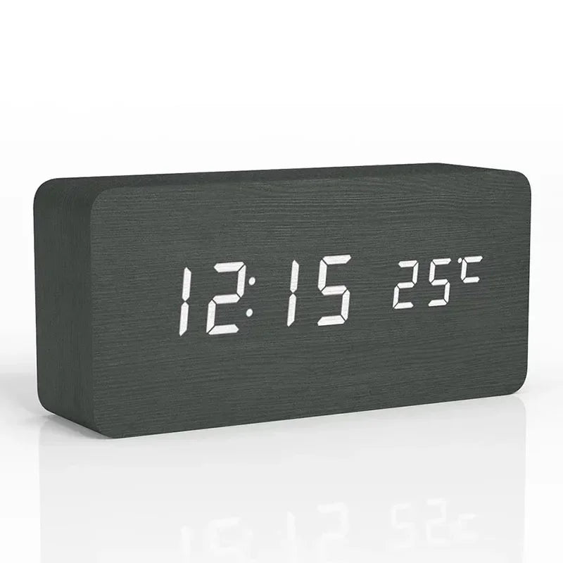 Digital Alarm Clock Wooden LED 