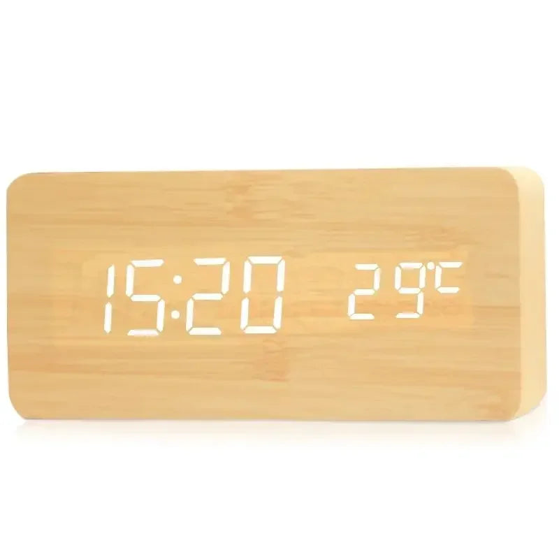 Digital Alarm Clock Wooden LED 